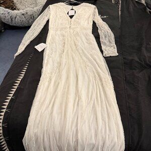 Lulus Luxe beaded sequin long sleeve wedding gown, M